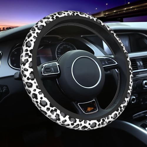 Gray Leopard Steering Wheel Cover - Leopard Print Steering Wheel Car Accessories Universal 15 Inch Steering Wheel Cover Women Men Neoprene Anti Slip Breathable Wheel Cover Protector - color: Gray Leopard