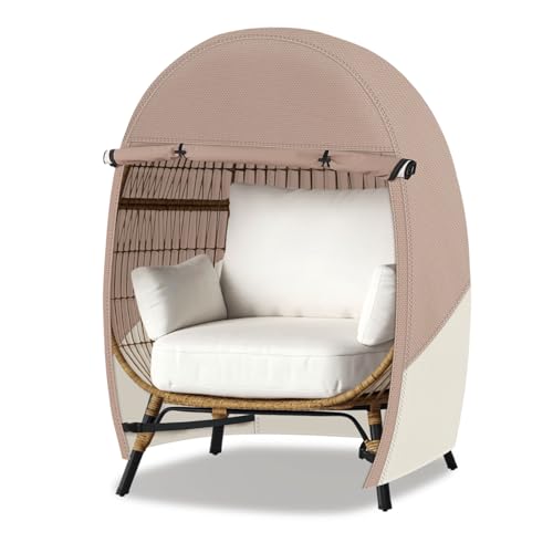 Porch Shield Patio Egg Chair Cover - 600D Waterproof and UV Resistant Wicker Outdoor Basket Chair Cover 54W x 43D x 60H inches - color: Light Tan & Khaki, size: Double Seat - 54"W x 43"D x 60"H