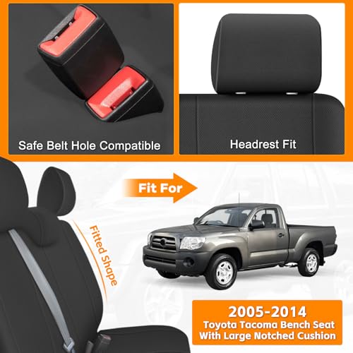 Truck Bench Seat Cover Compatible with 2005-2014 Toyota Tacoma with Large Notched, Black