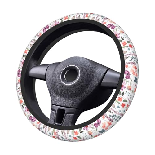 Nature Flowers Steering Wheel Cover for Women Elastic Rubber Steering Wheel Universal 15 Inch Fit for Cars, Auto, SUVs - color: Nature Flowers