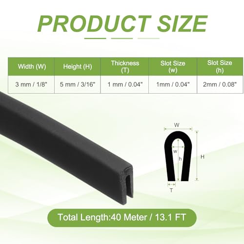 PATIKIL 13.1ft U Rubber Edge Trim Fit for 1mm Edge, 3 mm x 5 mm Black - size: Fit for 1" x 13.1ft x 3mm x 5mm