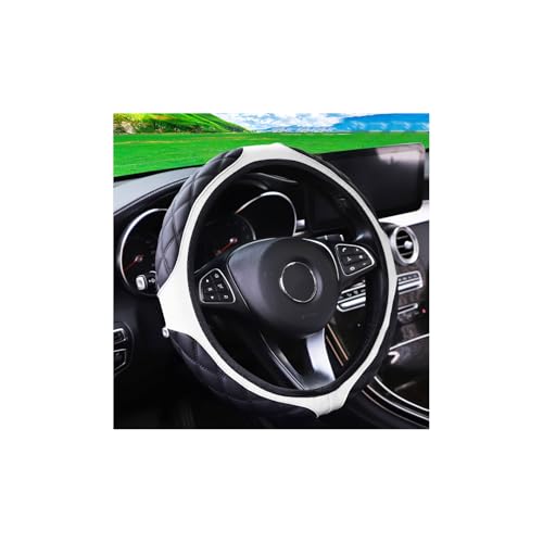 15 Inch Car Leather Steering Wheel Cover, Automotive Accessories Elastic Breathable Anti-Slip Soft Wheel Protector Fits Men and Women, Suitable for SUVs, Trucks, Vehicles and RVs (White) - color: White