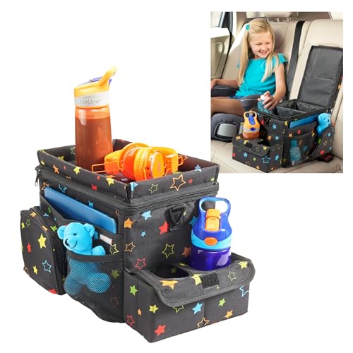 High Road CarHop Car Caddy Organizer with Road Trip Cooler, Car Cup Holder Bin, Sturdy Snack and Play Lid and 6 Organization and Storage Pockets, Starry Night - color: Stars
