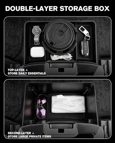 For Double Layer Center Console Hanging Organizer Box&Large Cup Holder Compatible with 2019-2026 Silverado/Sierra 1500& 2020-2026 Silverado/Sierra 2500/3500 Accessories(Split-Bench Folding Seat Only) - color: (20-26)Split-Bench Folding Seat Only 1-Black