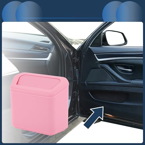 Car Trash Can Car Door 6.3" Length 2.8" Width 5.5" Height Auto Trash Bin Plastic Pink Hanging - color: Pink