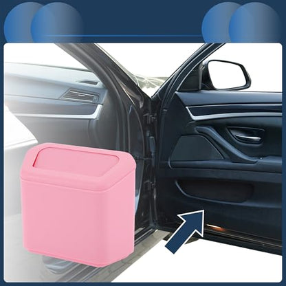 Car Trash Can Car Door 6.3" Length 2.8" Width 5.5" Height Auto Trash Bin Plastic Pink Hanging - color: Pink