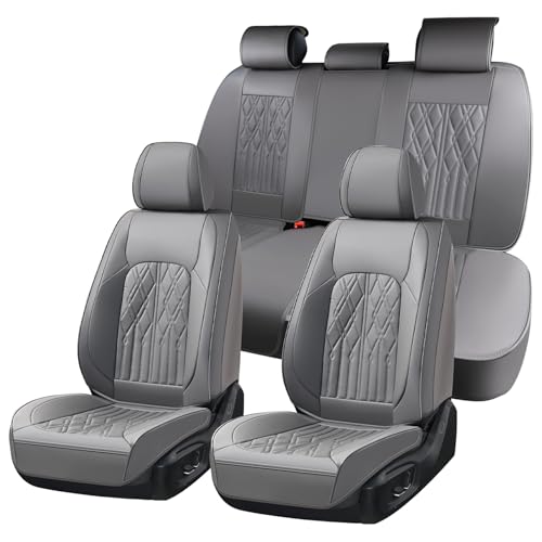 Huidasource Car Seat Covers Full Set, Leather Seat Cover Universal Fit for Most Cars Sedans SUVs Trucks, Airbag Compatible, Cup Holder Access, Easy Install, Wipes Clean, Wear-Resistant, Gray - color: A-Gray, size: 5pcs Full Set