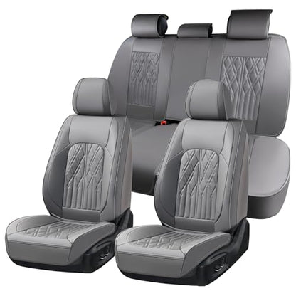 Huidasource Car Seat Covers Full Set, Leather Seat Cover Universal Fit for Most Cars Sedans SUVs Trucks, Airbag Compatible, Cup Holder Access, Easy Install, Wipes Clean, Wear-Resistant, Gray - color: A-Gray, size: 5pcs Full Set