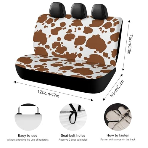 Brown Cow Print Pattern Car Rear Seat Covers Universal Fit Most Auto Bench Seat Cushion Covers Backrest Seat Washable Auto Interior Decor Soft Elastic Back Seat Cover