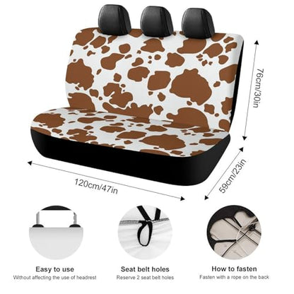 Brown Cow Print Pattern Car Rear Seat Covers Universal Fit Most Auto Bench Seat Cushion Covers Backrest Seat Washable Auto Interior Decor Soft Elastic Back Seat Cover