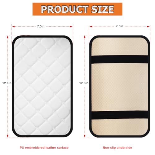 HZEL Car Center Console Cushion Pad, PU Leather Vehicle Armrest Protection Cover, Waterproof Automotive Interior Arm Rest Seat Box Mat Accessories, Universal for SUV, Sedan, Truck (White) - color: White