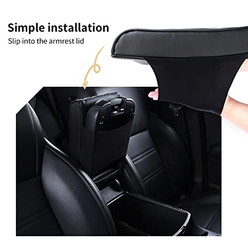 Car Center Console Heighten Cover, Leather Memory Foam Car Armrest Booster Pads, Leather Car Armrest Cover Protector, Suitable for Most Vehicles, SUVs, Trucks, Cars (Black)