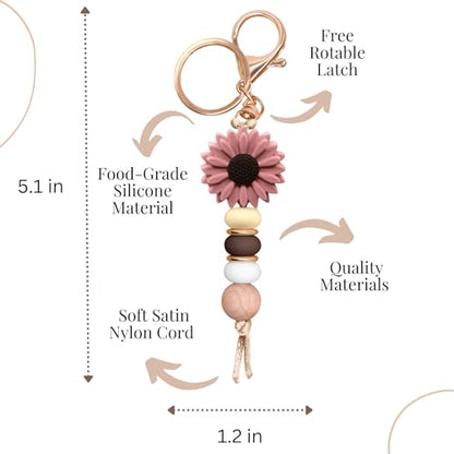 Flower Charm for Women Cute Keychain for Car Keys Silicone Bead Purse Charms for Handback Key Ring - color: Brown
