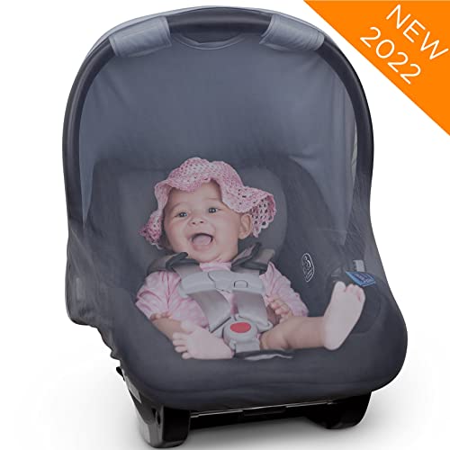 Summer Baby Car Seat Cover | 2-in-1 Breathable Carseat Sun Shade & Mosquito Net | UV Protection Lightweight Canopy Covers for Infant Girls | Bug Net Mesh for Warm Weather (Pink) - color: Pink
