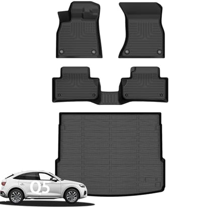Wayhigh® Floor Mats & Cargo Liner for Audi Q5/SQ5 (Include Sportback) (Not for PHEV) 2018-2025, All Weather TPE Waterproof Heavy Duty, Floor Mats Custom Fit for Q5 Accessories - style: 2) For Audi Q5 / 2018-2025 / Mats Set