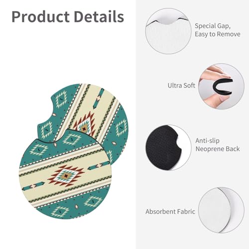 Rustic Western Aztec Steering Wheel Cover for Women Men with 2 Pcs Car Coasters, 15 Inches Neoprene Anti-Slip Cute Universal Car Accessories Protective Cover for Vehicle - color: Rustic Western Aztec