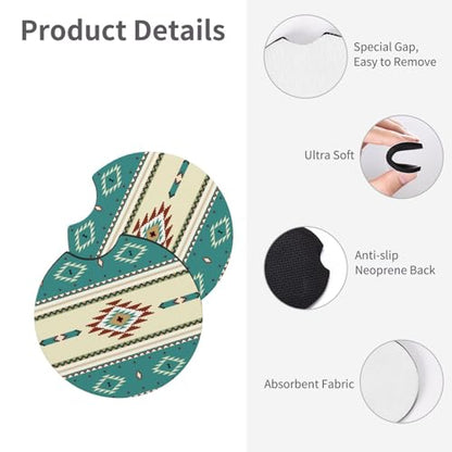 Rustic Western Aztec Steering Wheel Cover for Women Men with 2 Pcs Car Coasters, 15 Inches Neoprene Anti-Slip Cute Universal Car Accessories Protective Cover for Vehicle - color: Rustic Western Aztec