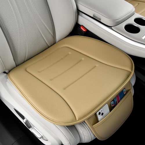 KAYI Car Seat Cushion, Comfort Memory Foam Car Cushions for Driving, Breathable Leather Surface with Anti Slip Rubber Bottom, Seat Cushion for Car and Office Chair (1 Pack, Beige) - color: Beige