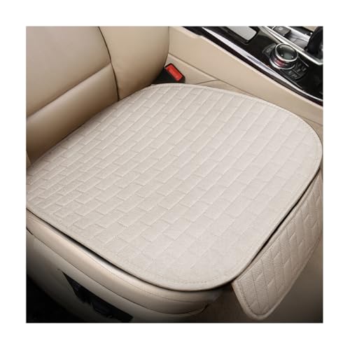 Front Car Seat Cover, Anti-Slip Driver Seat Cushion Protector with Storage Pocket, Cooling Breathable Linen Bottom Pad for Most Vehicle Front Seats, Car Accessories (Front Beige) - color: Front Beige