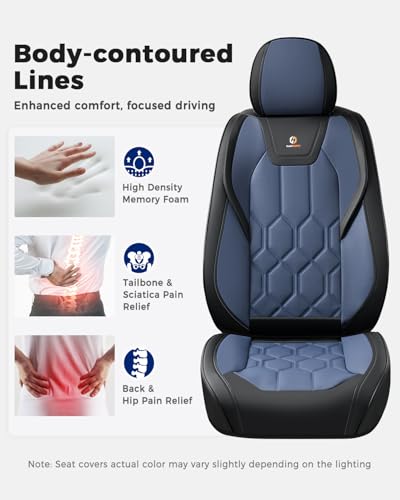 Huidasource Seat Covers Full Set, Universal Fit for Most Cars SUVs Trucks, Full Coverage Leather Seat Cover, Airbag, Cupholder Compatible, Seat Function Retain, Easy Install with Velcro, Black&Blue - color: FS: Black&Blue, size: Full Set