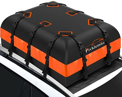 FIVKLEMNZ 21 Cubic Car Rooftop Cargo Carrier Roof Bag Waterproof for All Top of Vehicle with/Without Rack Includes Topper Anti-Slip Mat + Reinforced Straps + 6 Door Hooks + Luggage Lock - size: 21 Cubic Feet