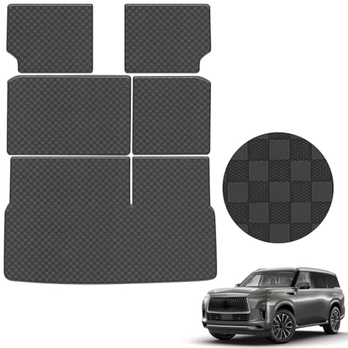 Cargo Mat & Backrest Mat Fit for 2014-2024 Infiniti QX80 / 2017-2024 Nissan Armada / 2011-2013 Infiniti QX56 - All Weather PU Leather Trunk Liner and 2nd & 3rd Row Rear Backrest Protector - color: QX 80/Armada Cargo Backrest Mat-A
