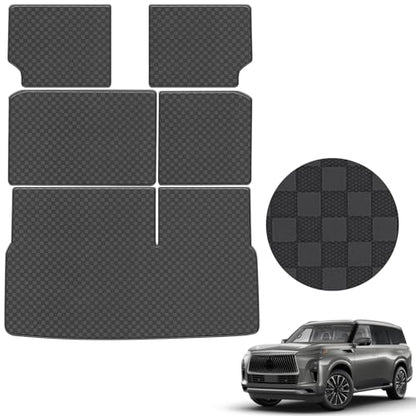 Cargo Mat & Backrest Mat Fit for 2014-2024 Infiniti QX80 / 2017-2024 Nissan Armada / 2011-2013 Infiniti QX56 - All Weather PU Leather Trunk Liner and 2nd & 3rd Row Rear Backrest Protector - color: QX 80/Armada Cargo Backrest Mat-A