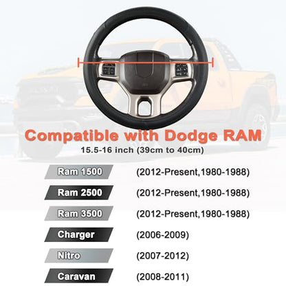 West Llama Customized Auto Car Steering Wheel Cover for Dodge RAM 1500 2500 3500, 15.5-16 inch(Black-Large Size) - color: C-Black