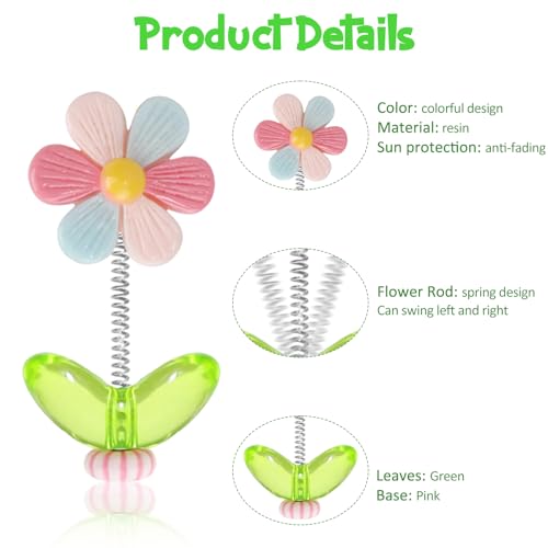 5pcs Cute Car Accessories for Women, Shaking Spring Rainbow Flower Dashboard Decorations with Strong Adhesive Property, Car Decorations Interior UV-Resistant for Gifts