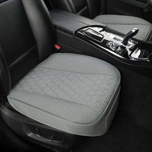 Linen Front Car Seat Cover Protector Anti-Slip Bottom Seat Cover Fits 95% of Vehicles,Wrapping Around The Bottom,Diamond Pattern(Gray-2Pcs)