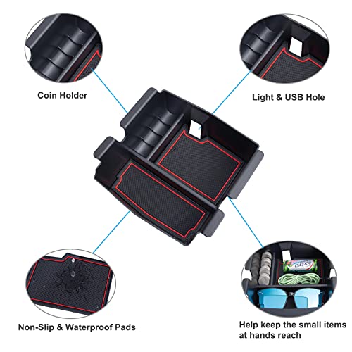 PIMCAR Center Console Organizer for Jeep Wrangler JL/JLU (2018-2026) & Gladiator JT (2020-2026) | Armrest Storage Tray | Interior Accessories (Not for JK/JKU) | Red Liner Trim