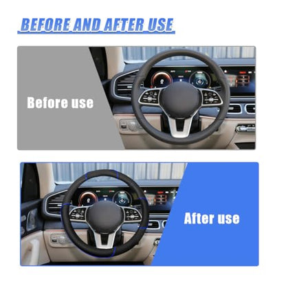 15 Inch Leather Car Steering Wheel Cover, Breathable Anti-Slip Automotive Steering Wheel Protector Accessories, Soft Comfortable Car Interior Decoration for SUV, Truck (Blue)