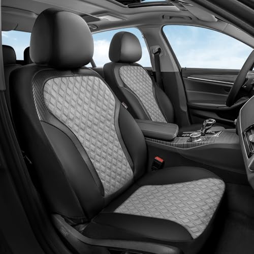 Coverado Car Seat Covers for Front Seats, Luxury Leather Car Seat Cover with Carbon Fiber Weave, Waterproof Automotive Seat Protectors 2-Pack, Driver Seat Covers Universal Fit Most Cars, Black&Gray - color: BlackGray, size: Front