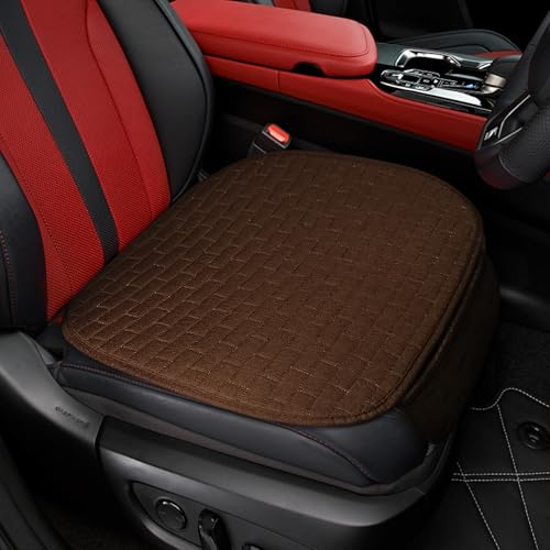 Front Car Seat Cover, Anti-Slip Bottom Front Seat Cover Protector with Storage Pocket, Breathable Linen Driver Seat Protector, Comfortable Front Cushion Pad Universal for Cars Trucks SUVs (Coffee) - color: Coffee, size: Front