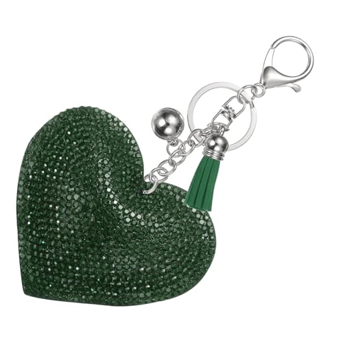 PATIKIL Rhinestone Keychains for Women, Cute Bling Heart Shape Purse Charm for Bag Handbags Car Keys - color: White-dark Green