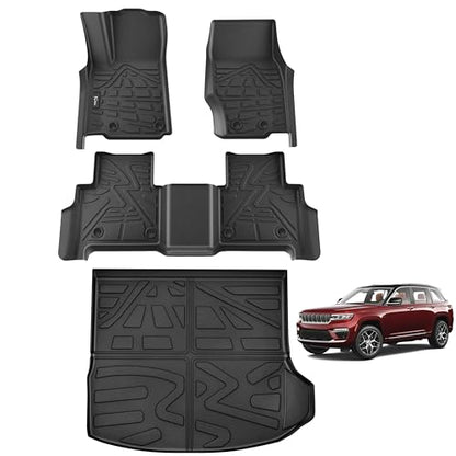 KARPAL Floor Mats & Cargo Liner for 2022-2025 2026 Jeep Grand Cherokee WL (Include 4xe, Not for WK2 or WL75) 5-Seat Only, All Weather TPE Custom Fit Floor Liners Car Mats Accessories - style: 2022-2026 | For Jeep Grand Cherokee WL (Include 4XE) | 1st & 2n