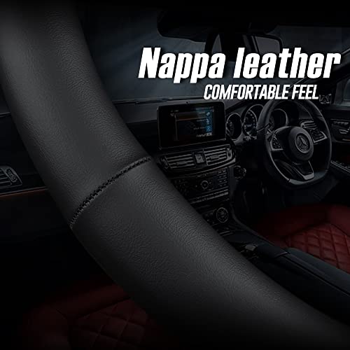 LKWLIKEI Nappa Premium Leather car Steering Wheel Cover, Non-Slip, Breathable, Universal 15 inches (red Blue line) - color: Black (red blue line)