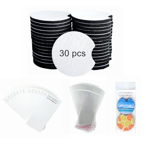 60PCS Sublimation Coasters Blanks, Round Car Coasters Sublimation Blanks Set, Car Coaster Packaging with Display Cards Bags, 2.75 Inch Blank Cup Mat for Sublimation Transfer Heat Press DIY Crafts