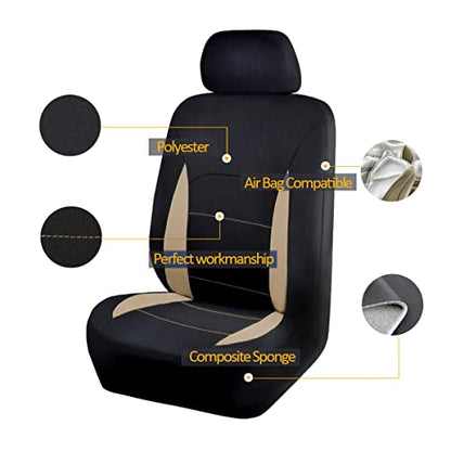 Flying Banner Car Seat Covers Set Beige Tan Front Seats Rear Bench Polyester car seat Protectors Easy installations Rear Bench Split Classic Man Lady - color: Black Beige