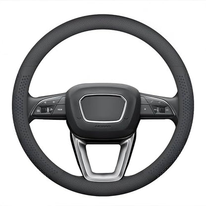 Leather Steering Wheel Cover for Chevy Silverado 1500 2500 3500, 14.5-15 inches Car Steering Wheel Cover with Non-Slip Breathable (Black) - color: Black