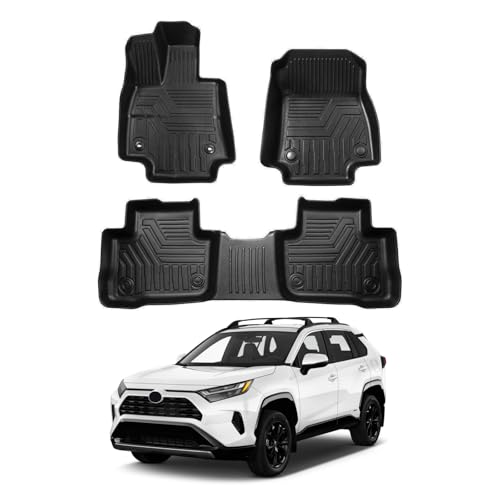 Floor Mats for 2019-2024 2025 Toyota RAV4 Accessories All Weather Floor Liner 3D TPO 1st & 2nd Row Floor Mat Heavy-Duty Floor Liners(FIT All Models) - size: 14)Toyota RAV4｜19-25｜1st & 2nd Row