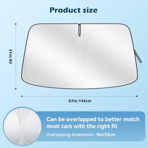 Car Windshield Sun Shade, 300T Thickened Car Window Shades Heat Reflective Interior Cool, Universal Fit for Most Cars SUVs Trucks, Foldable & Portable Design (L (57" × 31")) - size: L (57" × 31")