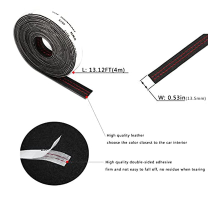 13.12FT(4M) Automobile interior trim strip leather decorative line,Universal Car Imitation car interior leather stitching line,DIY Flexible Strip Garnish Accessory [Red Line]