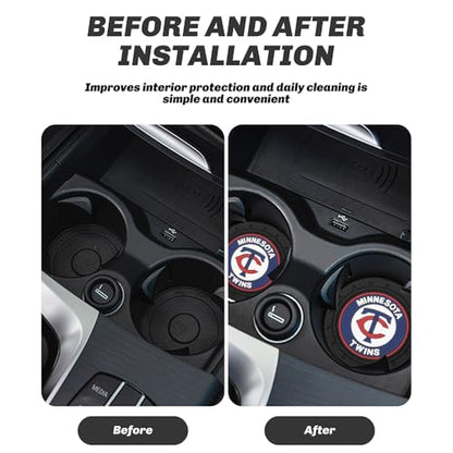 Baseball Fans Car Cup Holder Coasters for Minnesota Twins Fans, 2 Pack Twins Silicone Non-Slip Cup Mats, 2.75" Car Cup Holder Inserts for Auto Interior - color: dTw166ins
