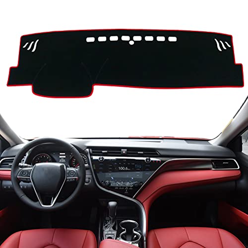 for Toyota Camry Accessories 2024 2023 2022 2021 2020 2019 2018 Dash Cover Dashboard Cover Mat Custom Fit Center Console Cover Sunshield Protector Pad（Red Trim） - color: Red, size: 2018-2024