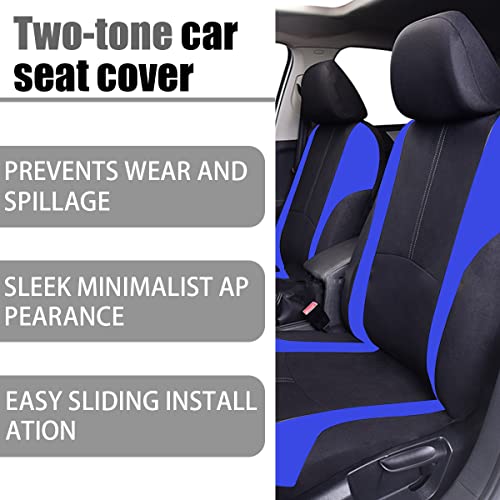 AICEL 9 Piece Car Seat Covers Full Set, Front and Rear Split Bench Auto Seat Protectors, Two-Tone Washable Automotive Seat Covers Universal Fit for Most Cars, Sedan, Truck, SUV - color: Blue