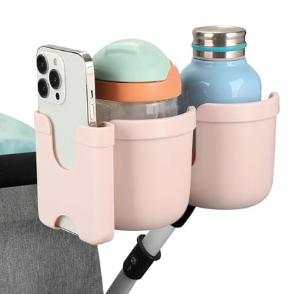 Accmor Stroller Cup Holder with Phone Holder, Bike Cup Holder, Universal Cup Holder for Uppababy Nuna Doona Strollers, 2-in-1 Cup Holder for Walker, Wheelchair, Scooter - color: Double Holder-All Crystal Pink