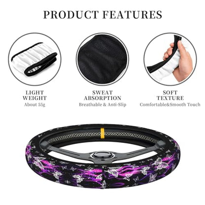 Purple Butterfly Steering Wheel Cover - Purple Butterfly Steering Wheel Protector Neoprene 15inch Car Accessories 2 Pcs Car Coasters for Women Men - color: Purple Butterfly 2