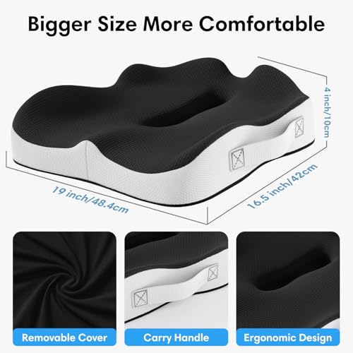 Memory Foam Seat Cushion for Office Chairs, Car Seat, Wheelchair, Desk Chair Pad - Extra Large Ergonomic Sciatica Coccyx & Tailbone Pain Relief Back Support Pillow for Long Sitting & Driving