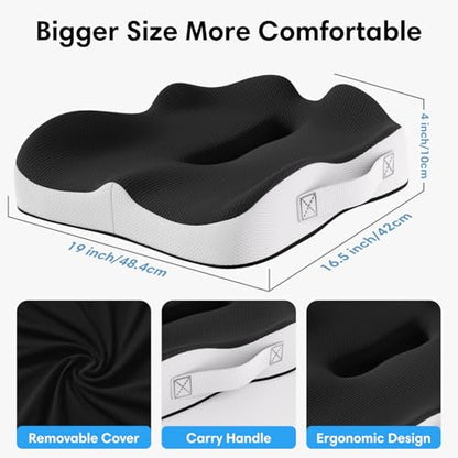 Memory Foam Seat Cushion for Office Chairs, Car Seat, Wheelchair, Desk Chair Pad - Extra Large Ergonomic Sciatica Coccyx & Tailbone Pain Relief Back Support Pillow for Long Sitting & Driving
